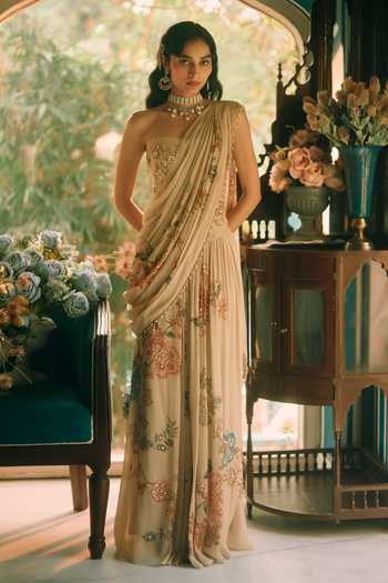 Paulmi And Harsh Magnolia Floral Print Pre-Draped Saree Set 