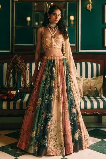 Paulmi And Harsh Aura Floral Print Lehenga Set 