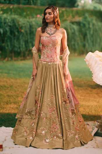 Paulmi And Harsh Keepsake Embroidered Corset Lehenga Set 