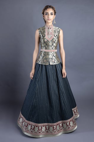 Jacket & Chanderi Lehenga Set 