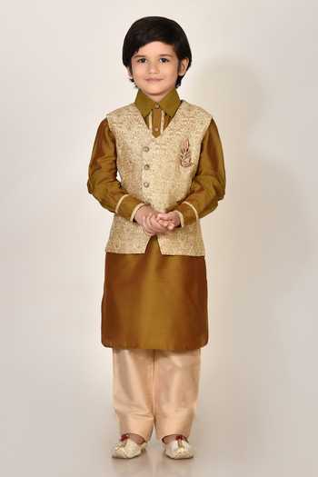 Petite Pomme Jacquard Jacket & Kurta Set 