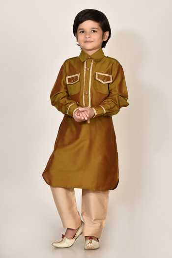Petite Pomme Cotton Silk Pathani Kurta & Pant Set 