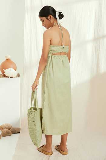 Buy Green Linen, Cotton Embroidery Sweetheart Neck Ellie Corset Dress For  Women by The Right Cut Online at Aza Fashions.