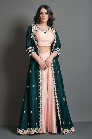 Suruchi Parakh Tussar Silk Jacket & Pant Set 