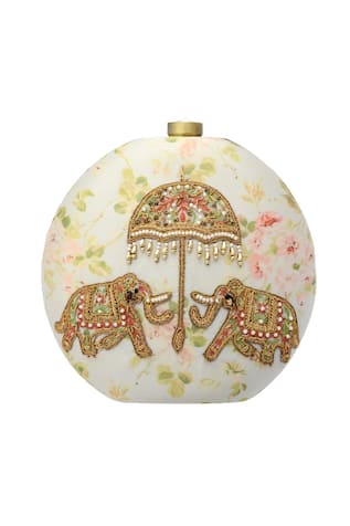 Floral Print Elephant Motif Clutch 