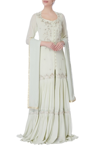 Priyam Narayan Light blue mukaish long kurti & palazzo set