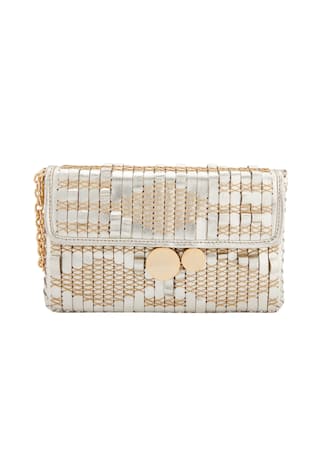 Champagne clutch with woven & stitch details