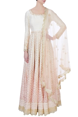 Peach sequin embroidered anarkali set 