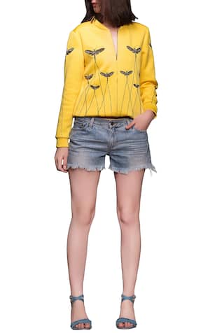 Bright yellow embroidered jacket 
