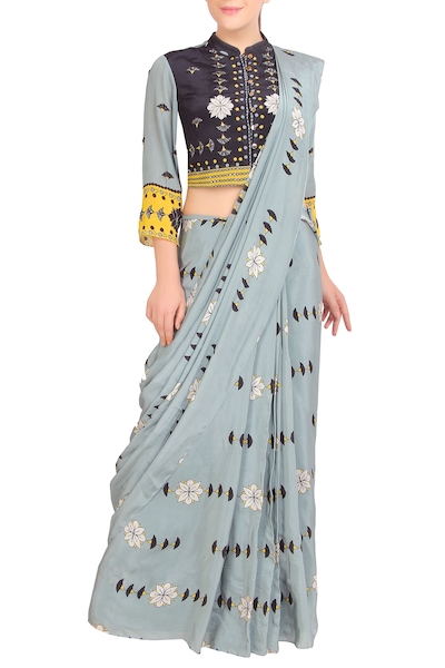 Soup by Sougat Paul Grey Pre-Draped Saree with Blouse