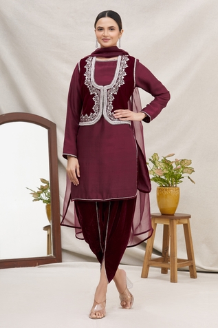 Ekta Singh Velvet Jacket & Dhoti Pant Set