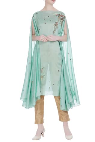 Embroidered tunic with flared sleeves  