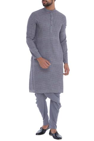 Grey check organic cotton & bamboo fabric kurta