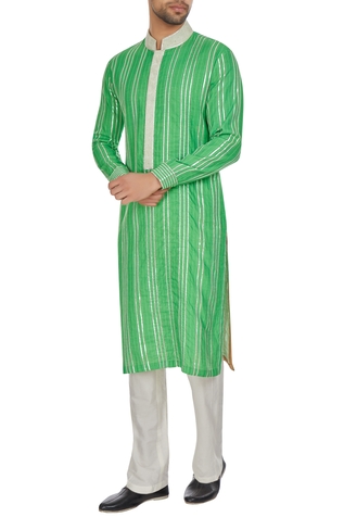 Kunal Anil Tanna Green spun silk silver gota embroidered kurta set