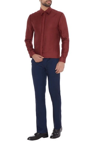 Khanijo Wine linen solid shirt