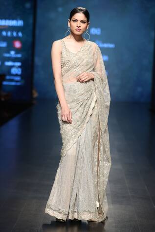 gold sequin blouse saree