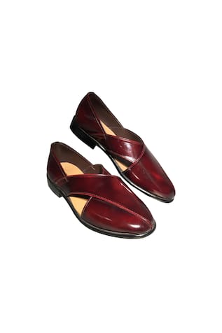 Cherry leather handcrafted peshawar shoes