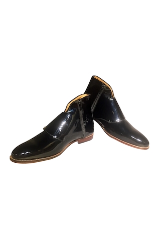 Artimen Black patent leather boots with decorative belt buckles