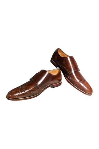 Brown pure leather d-monk strap loafers