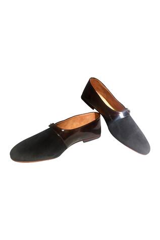 Black velvet loafers with buckle detail