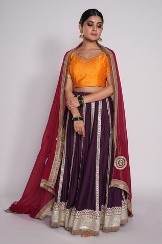 Pants and Pajamas Chanderi Gota Embroidered Lehenga
