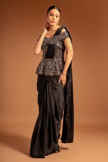 Sejal Kamdar Ajrak Print Peplum Saree Gown 