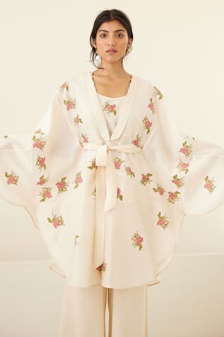 Hand Block Print Kimono Top Flared Pant Set 