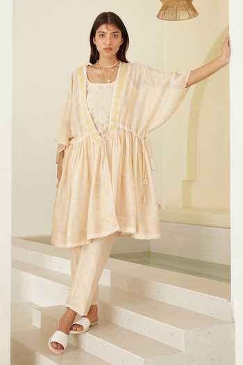 Cotton And Clay Hand Block Print Front-Open Tunic Trouser Set 