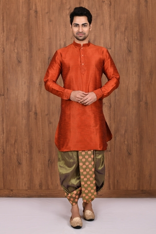 Aryavir Malhotra Dupion Silk Kurta & Dhoti Pant Set