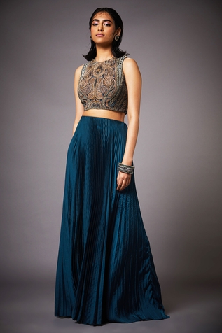 RI.Ritu Kumar Embroidered Crop Top & Lehenga Set