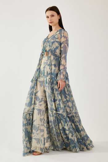 Koai Floral Print Chiffon Long Cape 