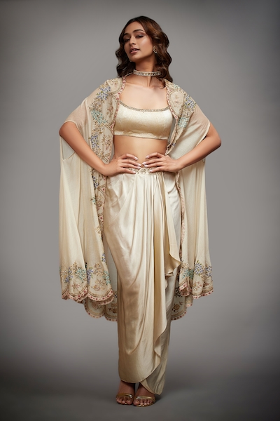 RI.Ritu Kumar Silk Cape & Dhoti Skirt Set