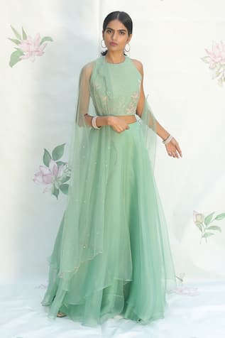 Embroidered Cape Lehenga Set 