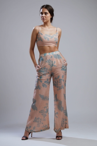 KoAi Floral Print Chanderi Crop Top