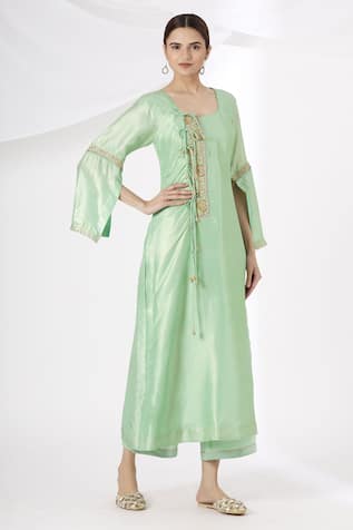 Embroidered Silk Kurta & Palazzo Set For Kids