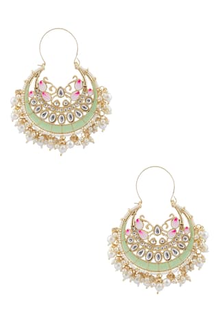Gold Meenakari Chandbalis with Bead Drops 