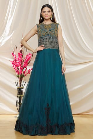 Floral Embroidered Organza Gown For Kids