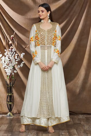 Floral Sequin Embroidered Anarkali Set For Kids