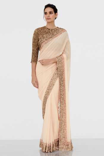 Pink Chiffon Sequin Embellished Saree 