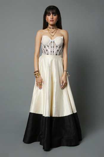 House Of Three Colour Block Kalidar Lehenga 
