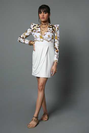 House Of Three Nalki Embellished Printed Dress 