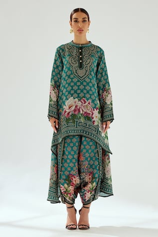 Rajdeep Ranawat Afreen Flared Geometric Pattern Silk Tunic 