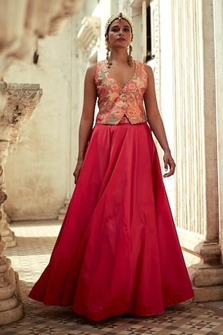 Gopi Vaid Mahi Printed Vest & Victorian Skirt Set