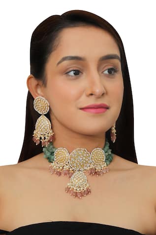 Floral Bead Pendant Choker Set 