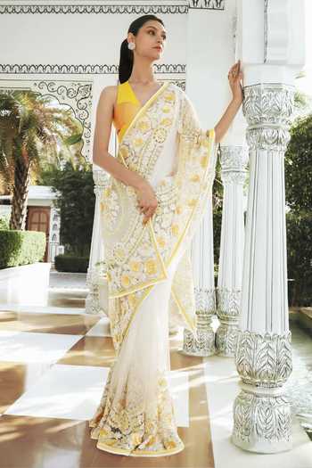 Manish Malhotra White Embroidered Saree 