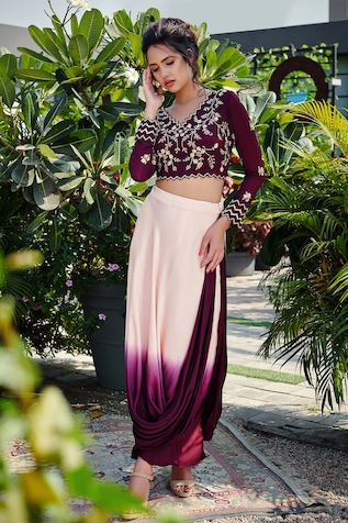 Suruchi Parakh Satin Silk Crop Top & Skirt Set