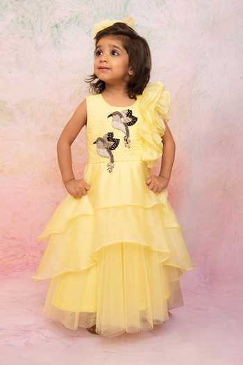 Lil Angels Yellow Ruffle Embroidered Gown 