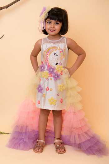 Lil Angels Embellished Unicorn Ruffle Dress 