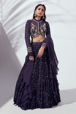 Suruchi Parakh Embroidered Tiered Lehenga Set 