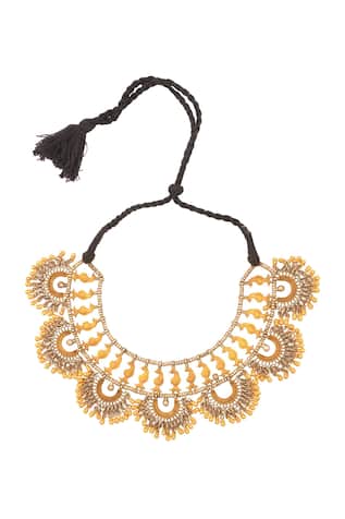 Antique gold & silver thread necklace with drop pendants 